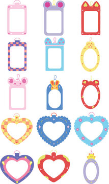 Colorful Cute K-Pop Photocard Holder Element Illustration Set