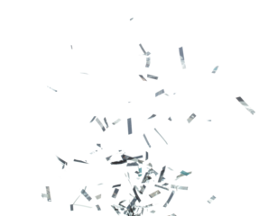 Silver Confetti Foil fall splashing in air. Silver Confetti Foil explosion flying, abstract cloud fly. Many Party glitter scatter in many group. White background isolated high speed shutter freeze