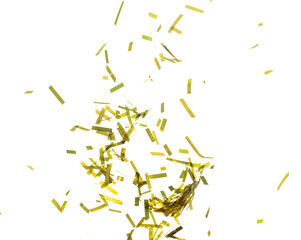 Golden Confetti Foil fall splashing in air. Gold Confetti Foil explosion flying, abstract cloud...