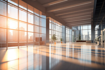 Sunlit Departure: Contemporary Office Exits with Warm Morning Glow