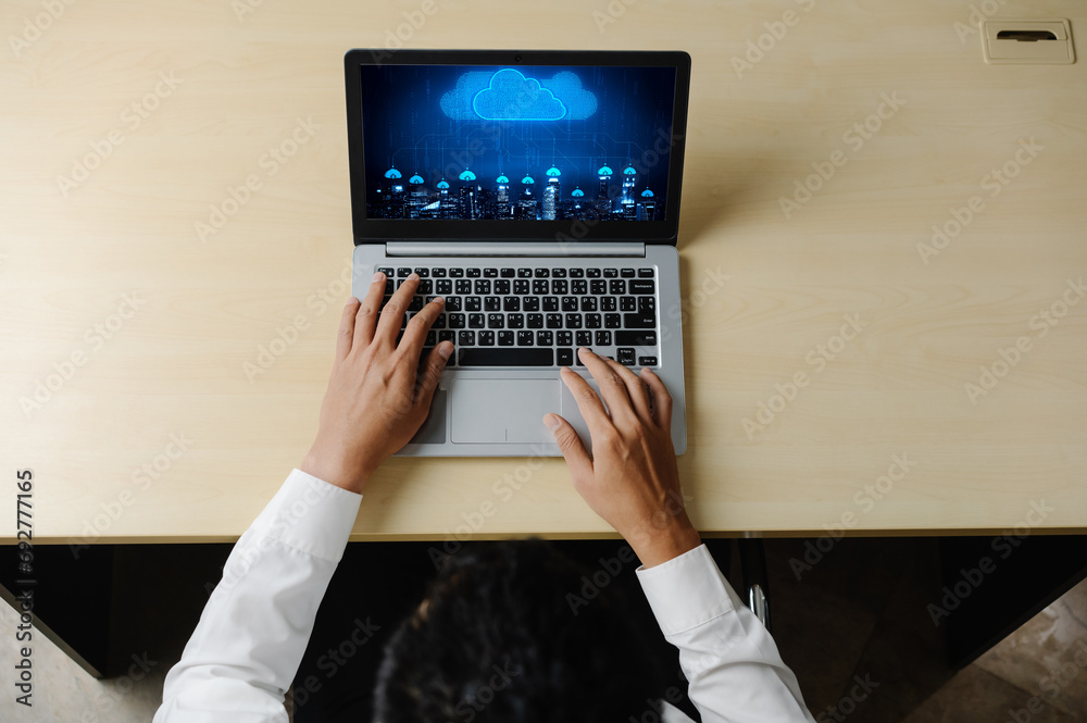 Poster cloud computing software for modish remote work and personal data storage