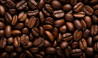 coffee pouder and beans, top view