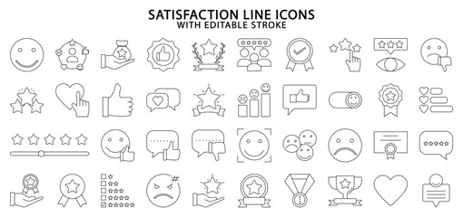 Satisfaction icons. Satisfaction icon set. Feedback line icons. Customer experience. Vector illustration. Editable stroke.