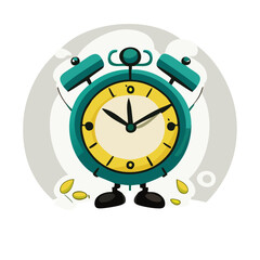 alarm clock character, clock cartoon, clock cartoon vector, beautiful cartoon character of a clock smiling, clock illustration, time is running out.