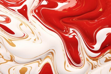 Obraz premium Beautiful Abstract Desktop Wallpaper. Fluid Art. Abstract Wallpaper. Abstract Art. Red White Gold Fluid Painting. AI generated.