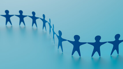 Teamwork concept background where human symbols are linked together, 3d rendering - obrazy, fototapety, plakaty