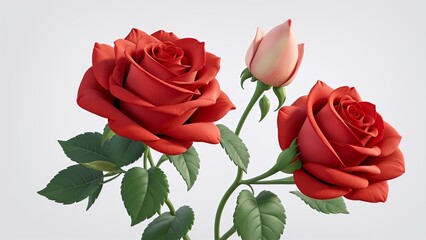 Red color Rose flowers  floral Clipart, high quality resolution, beautiful flowers, 3d  design. 