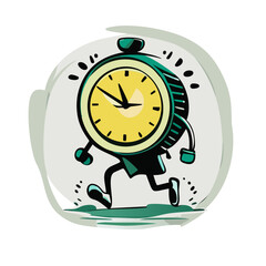 Time is running out, beautiful cartoon character of a clock smiling, clock illustration, time is running out concept.