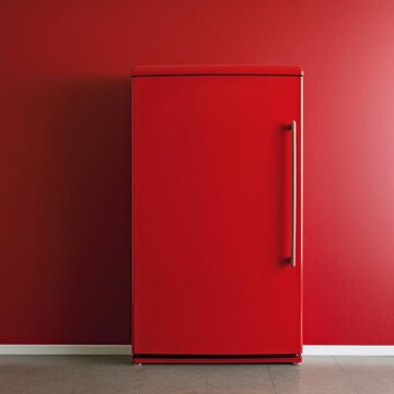 Red Refrigerator Against Red Wall