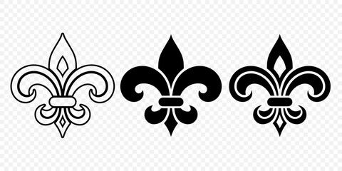 Vector Vintage White and Black Fleur De Lis Icon Set Isolated. Heraldic Lily, Retro Design Element. Vector Illustration