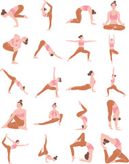 Woman Yoga Pose Illustration Set