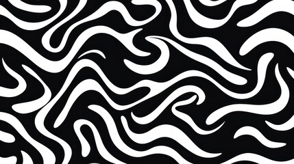 Wavy swirl brush trokes. Curved Lines. Black and White Wallpaper for design. Desktop Background. Design Template. Seamless design. 