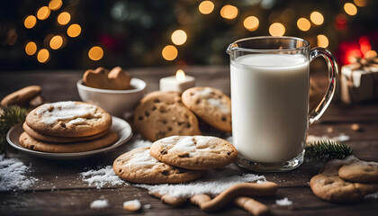 Kekse und Milch für den Weihnachtsmann - obrazy, fototapety, plakaty