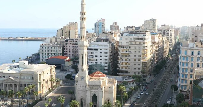 Beautiful view of Al Qaaed Ibrahim Basha Mosque in Alexandria, Egypt