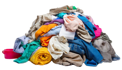 pile of dirty laundry on transparent background