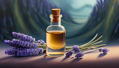 Obraz na płótnie Canvas Lavender oil and lavender background.