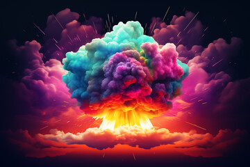 Magic explosion, game bomb boom effect with colorful clouds. Isolated smoke cumulus elements of gas explosion