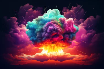 Foto auf Alu-Dibond Magic explosion, game bomb boom effect with colorful clouds. Isolated smoke cumulus elements of gas explosion © Robin