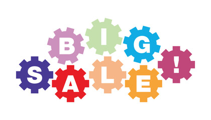 Fototapeta premium Illustration of a gear wheel with the word big sale on white background. Big sale sign element for your promotion design