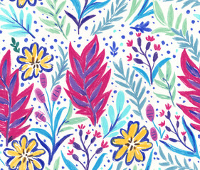 Floral seamless pattern with cute hand drawn doodle floral elements.