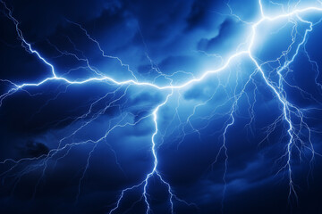 Electric flash of lightning on a blue background - obrazy, fototapety, plakaty