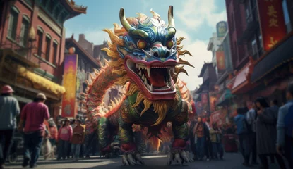 Deurstickers Chinese dragon as a character for the dragon dance at the Chinese New Year festival 2024 © kozirsky
