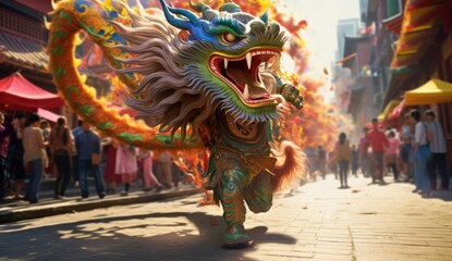 Fototapeta na wymiar Chinese dragon as a character for the dragon dance at the Chinese New Year festival 2024