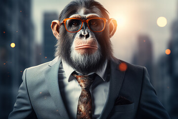 Anthropic Animals in Urban Settings - Sophisticated City Life Captured through Animals in Business Attire, Engaging with Technology and Urban Elements, Ideal for Modern Themes, AI - obrazy, fototapety, plakaty