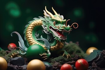 Fototapeta premium Green gold drgon as a sign of chenese new year 2024