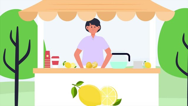 Natural Fruit Juice Vendor Cutting Lemon