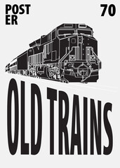 Poster an old railway or trains of ink sketch drawing on black for minimalist vintage poster, train...