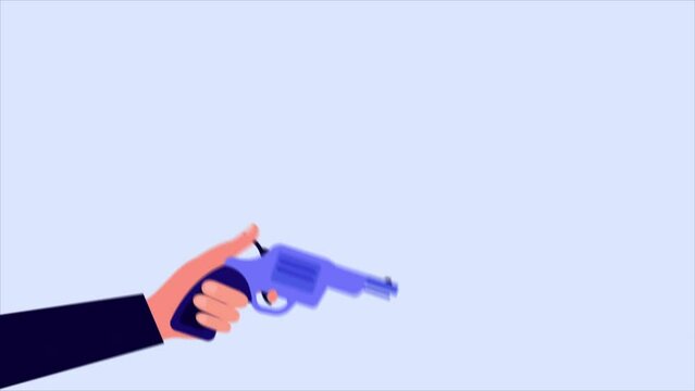 cartoon hand holding pistol and shooting flower for peace 2d animation