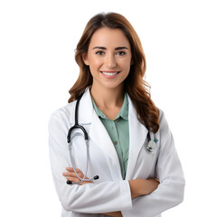  Happy face friendly Female doctor isolated on transparent background Generative AI	
