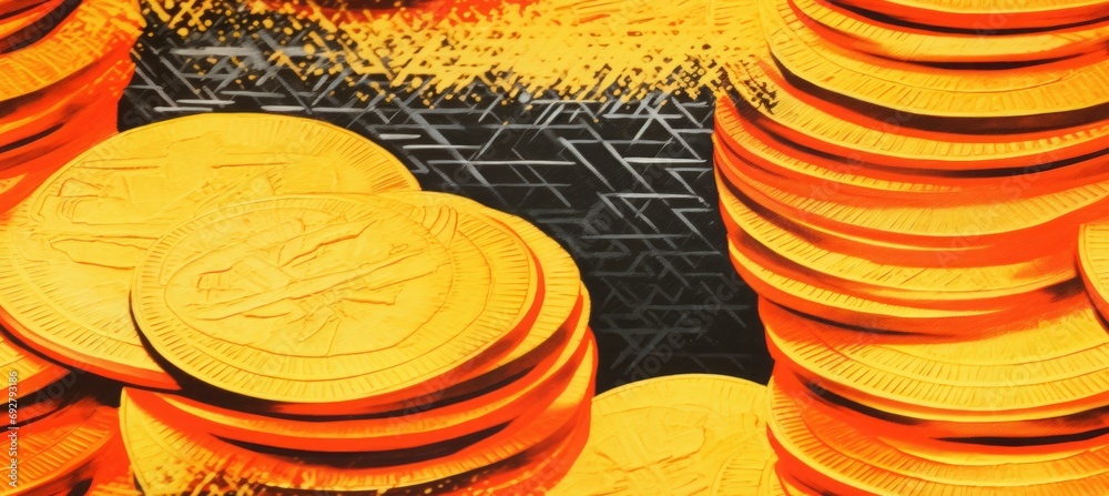 Poster gold coins risograph texture background. generative ai technology.