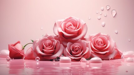 beautiful pink roses or flowers of love that promote the romance of couples. Love on Valentine day or wedding. It expresses your love for your someone special to you.Valentine day, Generative Ai