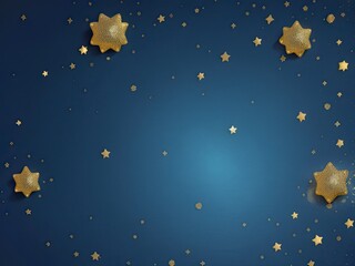 Gold particles and a dark blue abstract background. Christmas background with glittering gold stars for the new year