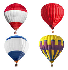 Bright hot-air balloons on white background, set