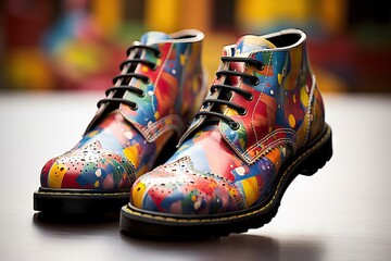 shoes Englishstyle Colorful shoe boot fashion style colourful english punk alternative footwear leather lace urban trendy iconic cool edgy youth culture rebellious stinctive comfortable - obrazy, fototapety, plakaty