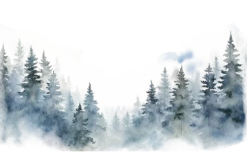 Fotobehang Watercolor misty pine forest with a transparent background © GS Edwards Studio
