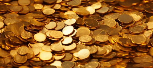 Shiny gold coins. Finance treasure money concept. Generative AI technology. - obrazy, fototapety, plakaty