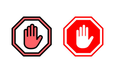 Obraz premium Stop icon set illustration. stop road sign. hand stop sign and symbol. Do not enter stop red sign with hand