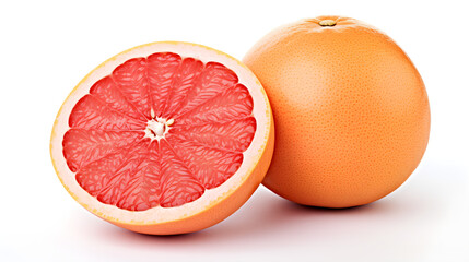 Pink grapefruit, citrus fruit, no background, white background.