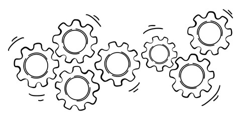 Concept of business idea. Doodle sketch style of Hand drawn gear vector illustration.