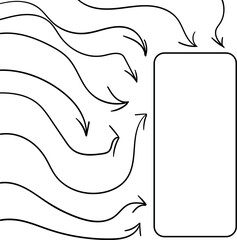 Long, twisting arrows, like snakes, point towards the frame on the side of the image.