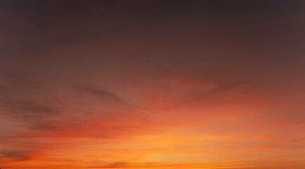 Twilight in the Evening with Orange Gold Sunset, Real amazing panoramic sunrise or sunset sky with...