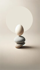Egg Balanced on Stone in Zen-Like Setting, Easter concept, serenity - 692797345