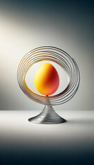 Egg Suspended in Spiraling Metal Holder on Gradient, Easter concept, serenity - 692797579
