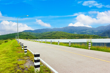 Road way  with blue sky at Klong Haeng Reservoir Krabi, Thailand