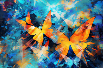 Abstract representation of transformation and metamorphosis portrayed through a kaleidoscope of evolving shapes and dynamic color transitions. - obrazy, fototapety, plakaty