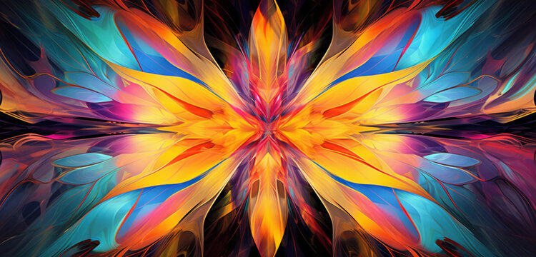 Abstract representation of transformation and metamorphosis portrayed through a kaleidoscope of evolving shapes and dynamic color transitions in .